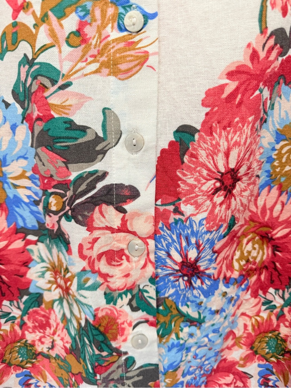 Cynthia Rowley 100% linen Button-Front Shirt Red, Blue & Green Floral Border 2X - Picture 7 of 11
